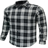 Lumento Mens Lapel Neck Office Tunic риза карирани фланелни върхове еднородни чекови ризи за печат черен XL