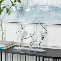 Decmode Polystone Glam Polished Silver Three Ballerina Dancers Sculpture, 14 W 12 H
