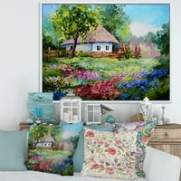 Къща С Цъфтящи Цветя На Планината Рамкирах Картина Платно Арт Принт