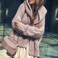KALI_STORE Пулотеж за пуловер Женски плетен жилетка с дълъг ръкав основен бутон V Neck Down Knitwear Pink, S