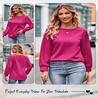 Hibeli Women Crewneck с дълъг ръкав небрежен твърд цвят райета печат отгоре