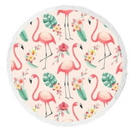 Flamingos тропически цветя и листа кръгло плажно одеяло с пискюли плаж хвърляне на кърпа за йога мат за пикник одеяло