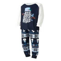 Семейно съвпадение на коледни пижами, букви за печат с дълъг ръкав + ивица снежинка снежен човек печат панталони шезлонги