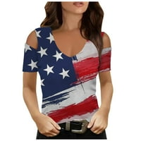 Оалиро синьо дамски графичен американски риза за знаме за Деня на независимостта