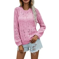 Рифорла жени Овърсайз Пуловер пуловер хлабав дълъг ръкав бутон топло плетени джъмпер Топ жилетки за жени розов м