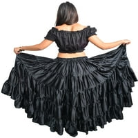 Wevez® женски сатен фламенко танцов двор пола, един размер, черно