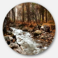 Дизайнарт 'поток в Есенна гора' пейзажна фотография кръг метал стена изкуство