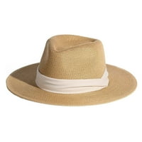 Дамски лятна слама Панама шапки плаж федора Upf 50+ с каишка за брадичка Слънчева шапка за жени каки