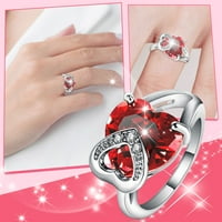 HeiHeiup Сърце във формата на сърце диамантен цвят Gemstone Zircon Micro Setting Ring Jewelry Birthday Procte Goning Womens Trendy Rings