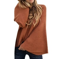 Пуловер пуловер Женски пуловер пламен в ръкав Твърди цвят свободен пуловер пуловер
