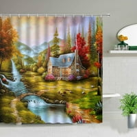Европейски стил селска маслена живопис пейзаж душ завеси цветя растение лебед пейзаж водоустойчив декор за баня кърпа завеса