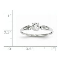 Солиден 14k бяло злато бяло симулиран диамантен пръстен на топаз - размер 8