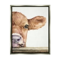 Ступел индустрии бебе теле крава почивка главата нагоре-близо селски Живопис блясък сив плаваща рамка платно печат стена изкуство, дизайн от Джордж Дяченко