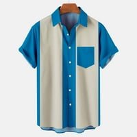 Тениски с дълъг ръкав за мъже от печат от печат на ивици за случайни модерни ревери къси ръкави риза блуза je l