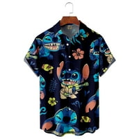 Мъжки къси ръкави Хавайски ризи Коледа Disney Lilo & Stitch риза, копче с риза Kawaii Summer Beachwear