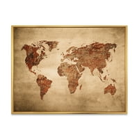 Дизайнарт' Античен свят карта седма ' винтидж рамка платно стена арт принт