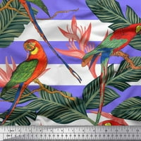 Soimoi Rayon Fabric Tropical Leaves, Stripe & Parrot Bird Print Fabric край двора