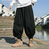 B91XZ Мъжки рокля панталони американски ретро хоп големи джобове дизайн сетива широк крак работа Punch Pants Fashion Wind Pants Black, Size 5XL