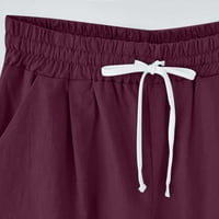 Дамски къси панталони ежедневни плътни цветове еластична талия на талията със средна дължина свободни панталони