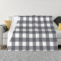 Супер меки антилигиращи фланелни одеяла за легла, сив щампа на Gingham уютно пухкаво топло всички сезони Хвърлете одеяло за спално бельо, 60 x50