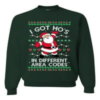 Wild Bobby, имам хо в различни кодове на зоната смешна Дядо Коледа, грозен коледен пуловер унизийски екипаж Графичен суичър, горски зелено, голям