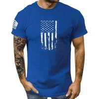 Puawkoer Мъжки пролетни и летни върхове риза Винтидж тениска за печат затруднен O-Neck Fashion Short Leanve Top Mens Fashion 2xl Blue