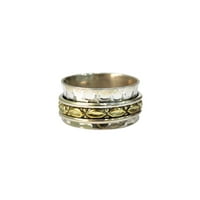 Спинерна лента, медитационен пръстен, сребърен пръстен на стерлинги, въртящ се пръстен на палеца, два тонален пръстен, пръстен за джаджи, ръчно изработени бижута, коледни окислени, женски пръстен на лента, тревожен