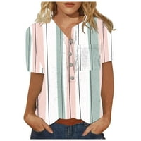 Подложка за жени, летни върхове, женски тениски v шия къси ръкави за къси ръкави за жени, облечени ежедневни летни графични флорални модни ризи на печат, розова 2xl