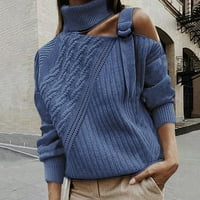 КАИЧ пуловери за жени мода жени Поло дълъг ръкав от рамото цвят блок трикотажен пуловер Топ пуловер с врата топло