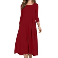 Одеерби рокли за жени Модерни тънък прилягане удобен бутон V-образен солиден цвят ежедневна рокля червено