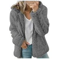 Scyoekwg зимни палта за жени модни ежедневни плътни качулки плюшени топли якета Zipper cardigan върхове пал