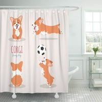 Скачащо оранжево куче сладко уелски корги Pembroke карикатура плоска душ завеса