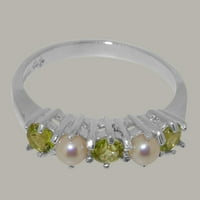 Британски направени стерлинги сребро естествен перидот и култивирана перлена женска пръстен за вечност - опции за размер - размер 9.75