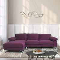Модерен диван от кадифена материя, Г-образен диван с изключително широк шезлонг, обърнат с лява ръка