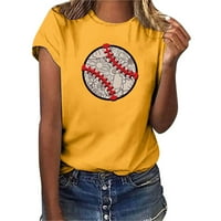 Жени ежедневни бейзболни печат с къс ръкав екипаж на шията хлабав тениска блуза върхове просто облекло