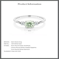 Gem Stone King 10K Бяло злато Зелено празиолит и бяло създадени сапфирски акцент 3-каменни годежен пръстен за жени