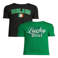 Ден на Свети Патрик мъжка и голяма мъжка Късметлийска и Ирландска графична тениска, 2-пакет