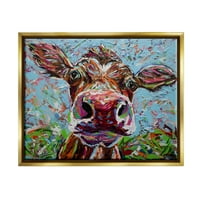 Ступел индустрии смели говеда крава калейдоскопска слоеста Ферма живопис Живопис металик злато плаваща рамка платно печат стена изкуство, дизайн от Кароле Виталети