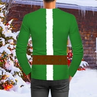 Puawkoer Мъжки коледен стилен топ есен зима блуза ежедневна мода отпечатана кръгла шия дълги ръкави Коледа отпечатани топ мъжки мода xl зелено