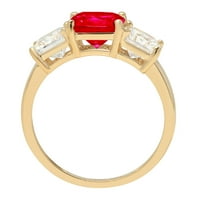 4.0ct Square Emerald Cut Red симулиран Ruby 18k Жълто злато гравиране на гравиране годишнина Ангажимент Сватба с три камъни Размер на пръстена 9,75