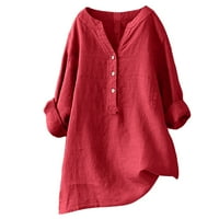 Women's Tops Solid Color Long Sleeve Stand Collar Loose Buttons Cotton Spring Summer Trendy Shirts Top For Women