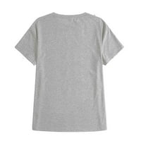 Тениски на айомета за жени Дамски летни върхове Основни свободни къси ръкави тениски твърди цветни ежедневни блузови тениски с джоб, сив m
