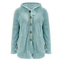 Дамски ежедневни якета-Плътен топъл фланел дълго яке дълъг ръкав капка рамото Поло Бутон-надолу Връхни дрехи палто синьо ххл