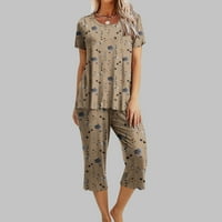 Brglopf пижама за жени, поставени с късо ръкав флорален принт Стрейки панталони дами дами меки удобни PJS Lounge Sleepwear с джобове