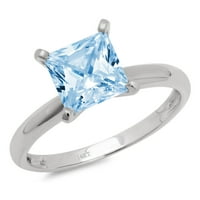 3CT Princess Cut Natural Swiss Blue Topaz 18K бяло злато годишнина годежен пръстен размер 7.75