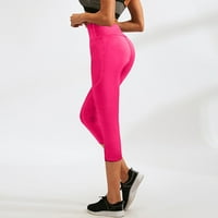 Дамски йога панталони джоб фитнес спортни еластични панталони Висока талия повдигане тесни изрязани панталони горещо розово размер хл