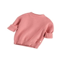 Детски пуловер, бебе ниска яка Плътен цвят Пуловер Райета Дълъг ръкав отгоре