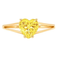 1. КТ брилянтен сърце нарязани симулирани жълт диамант 14к жълто злато пасианс пръстен СЗ 6.5