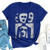 Ретро гримас печат Разхлабени мъжки и женски пуловер от дъното на горната тениска за тениска за жени, синьо, L