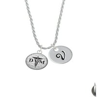 Delight Jewelry Silvertone Domed Black DVM Silvertone Script Първоначален диск - V - Орита за чар, 20 +3